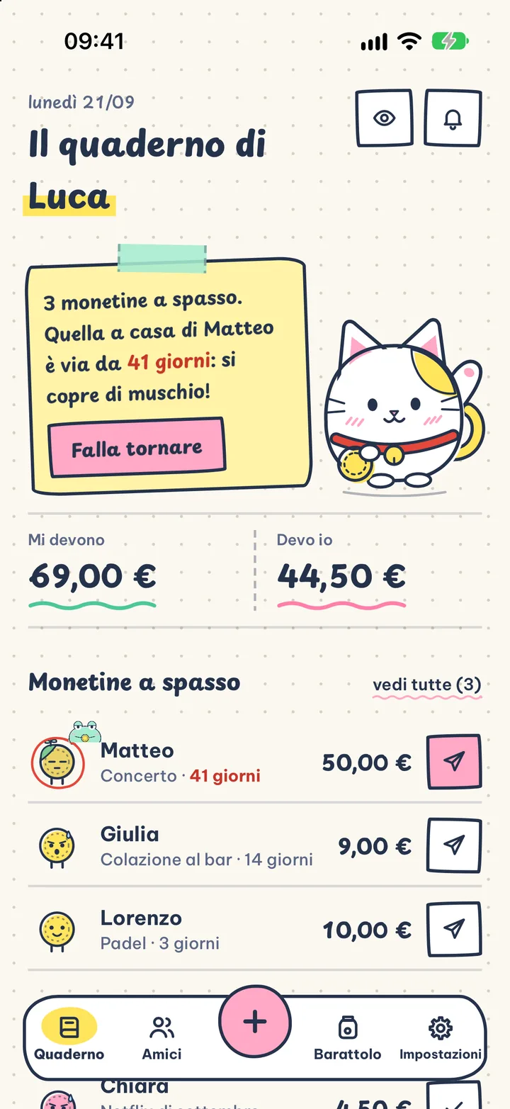 Debiti, ma carini. Bestie, Hihi e Chill tengono il conto e ti scrivono i biglietti per gli amici.