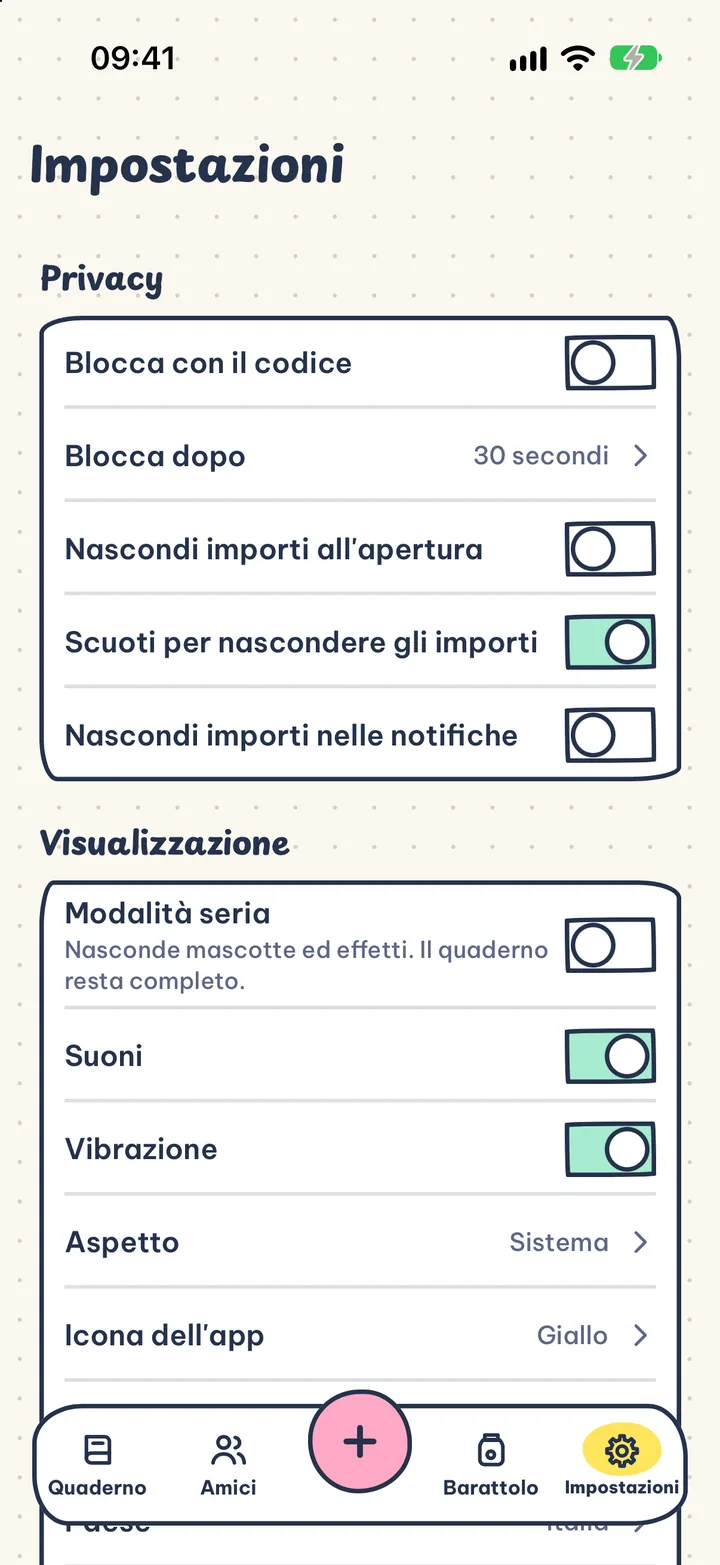 Privato per scelta. Niente account, pubblicità o tracciamento. Tutto resta sul dispositivo e su iCloud.