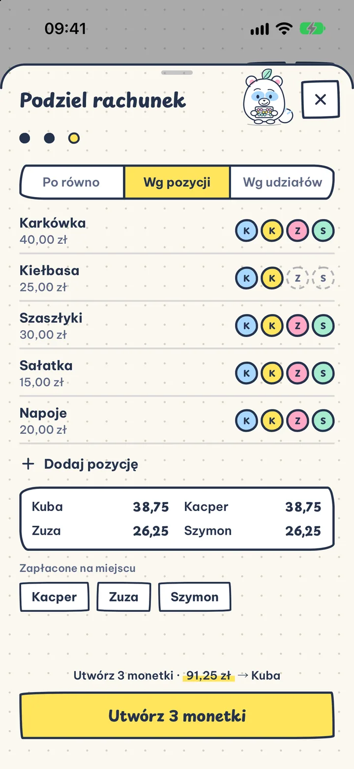 Podziel bez matmy. Po równo, według pozycji lub udziałów. Od razu widać, kto ile płaci.