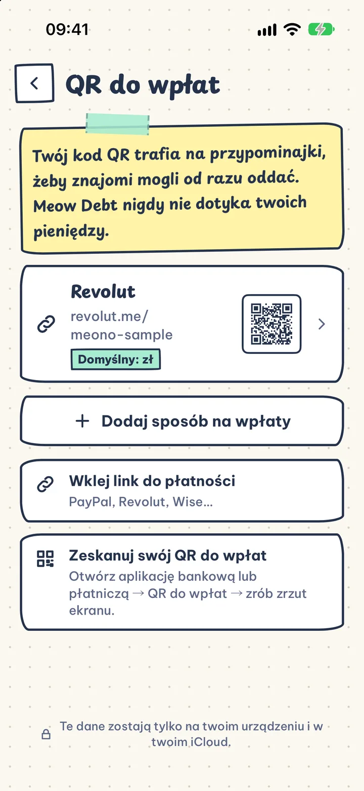 Wpłaty po twojemu. Twój link do płatności albo QR do wpłat, od razu na kartce.